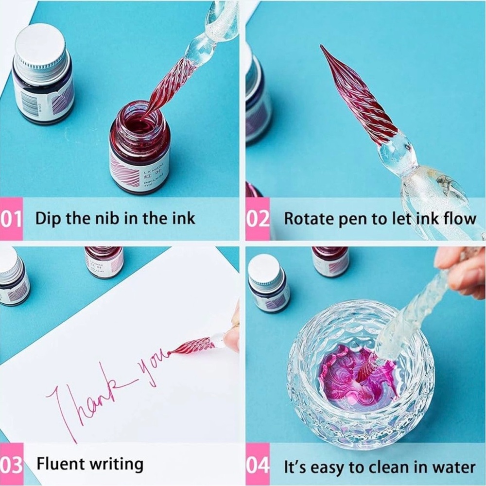 ✒️ Vintage Glass Dip Pen – Colored Glass Calligraphy Pen - Picture 6 of 7